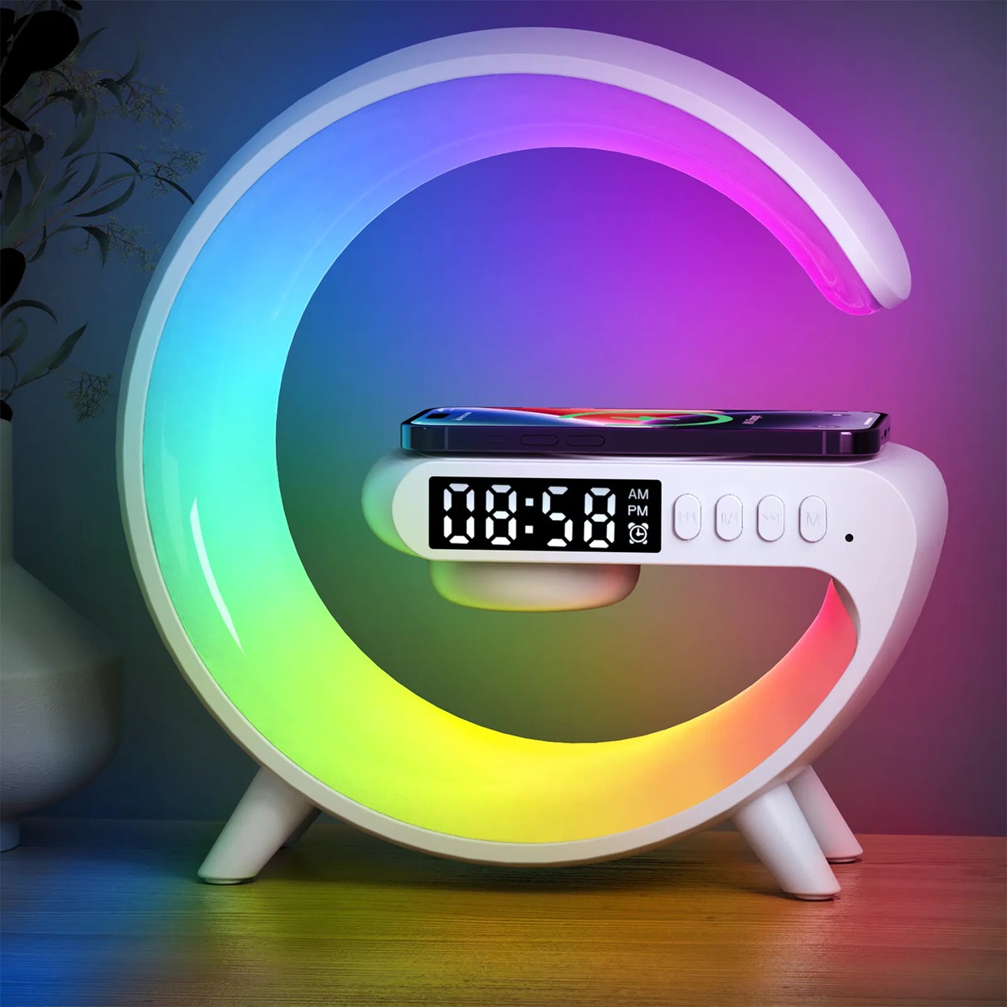 iPhone Wireless Charging Station 15W with Speaker and RGB Night Light-47698111398219
