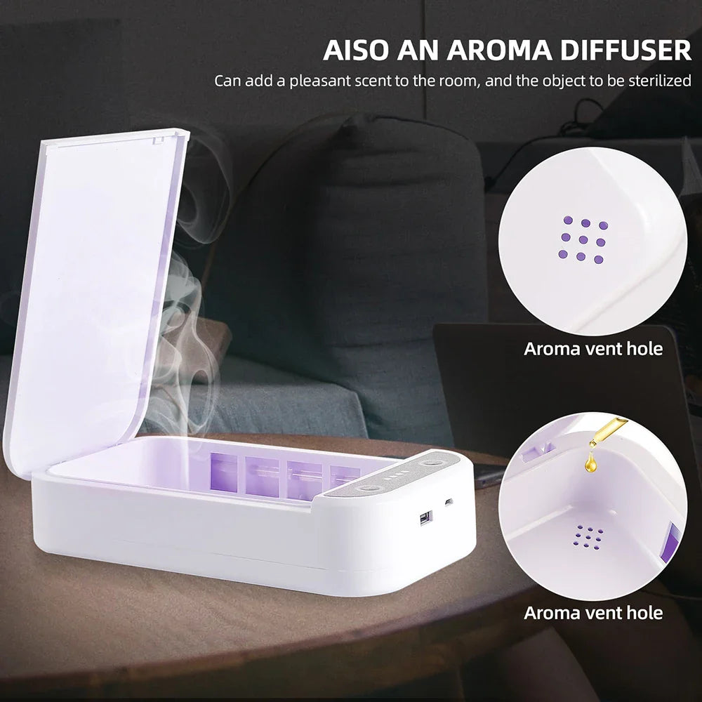 Electric UV Sterilizer and Wireless Phone Charger with Aromatherapy