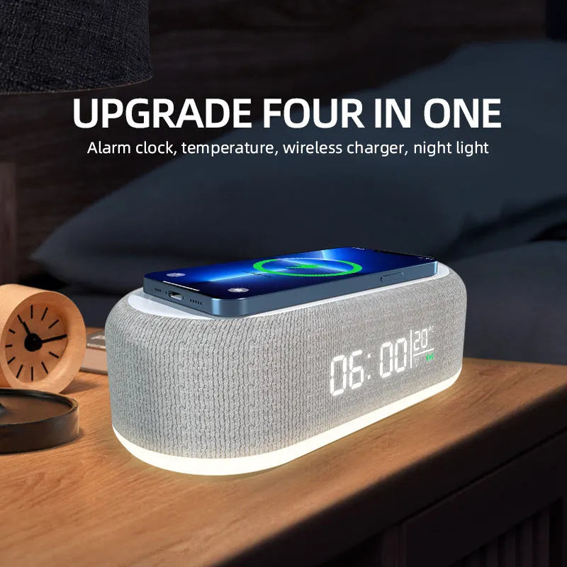 Wireless Charger Alarm Clock with LED Light and Thermometer