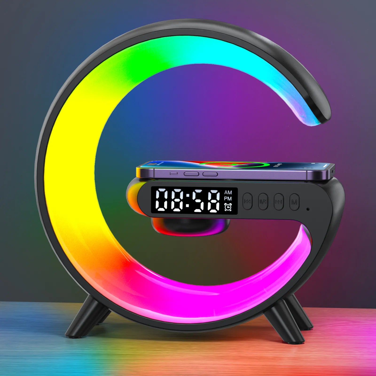 iPhone Wireless Charging Station 15W with Speaker and RGB Night Light-47698111365451